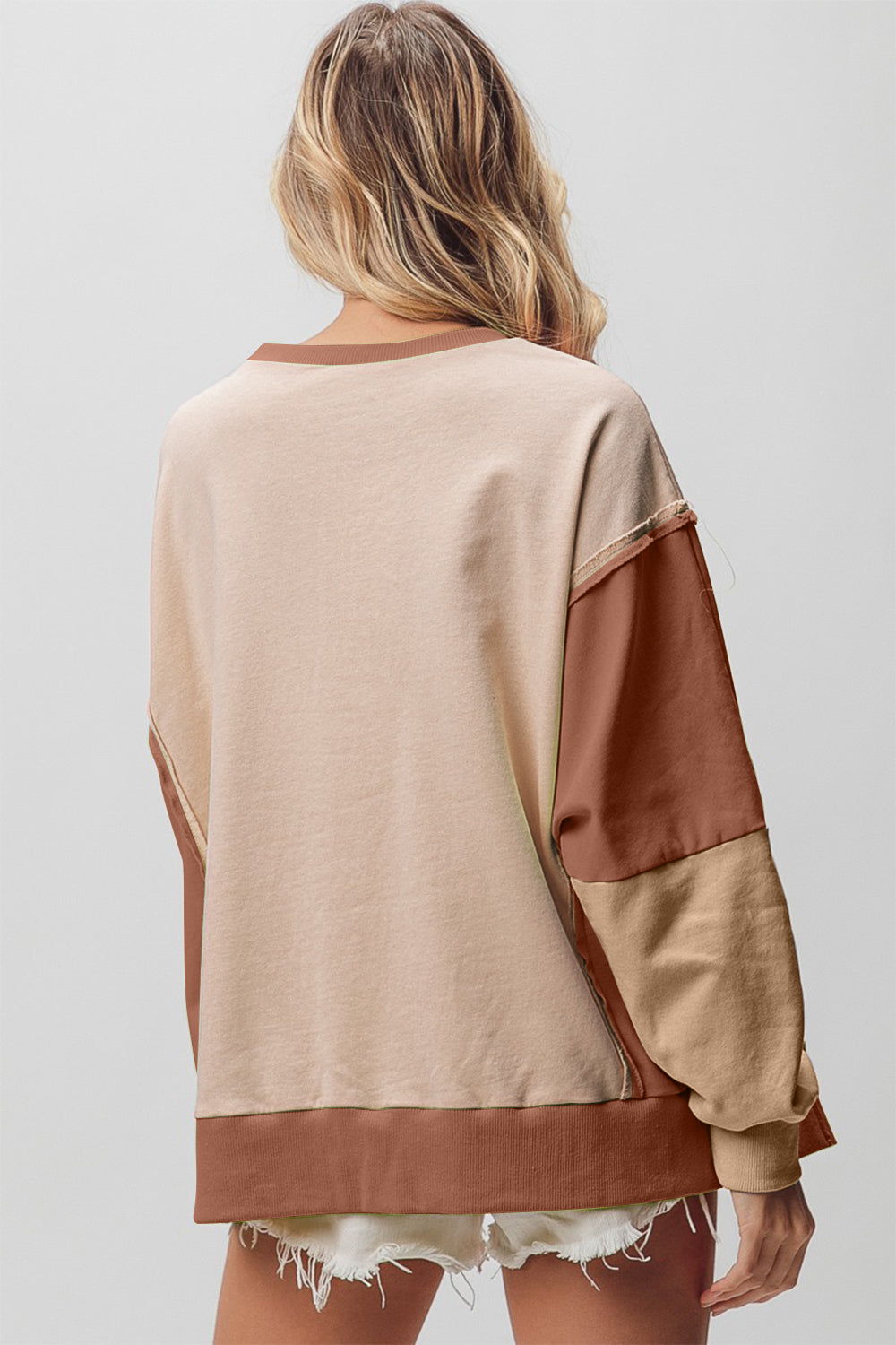 Washed Color Block Sweatshirt-Neutral