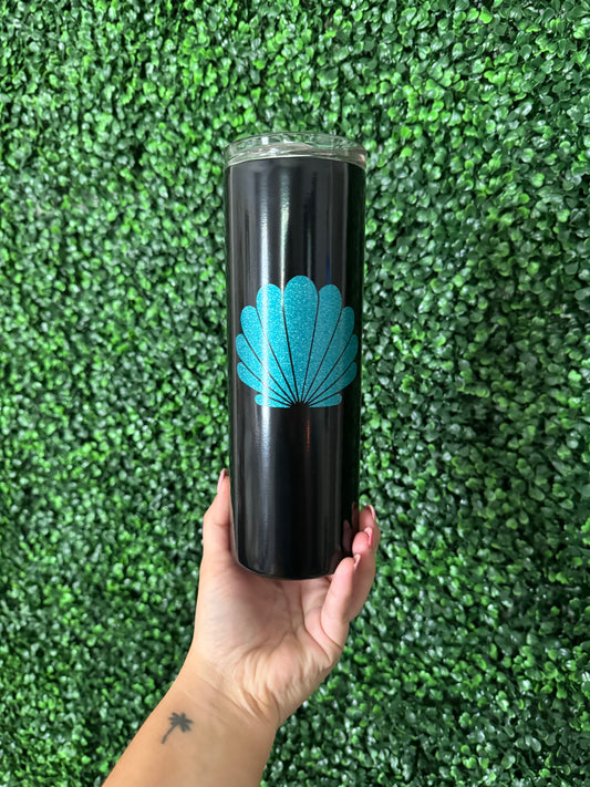 Black w/ sparkle blue seashell & salty Tumbler 20oz