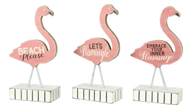 wooden flamingos